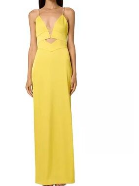 Yellow Cutout Satin Maxi Dress with Delicate Straps